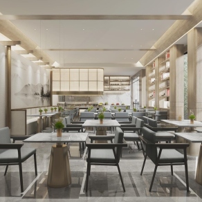 现代自助餐厅3D模型下载